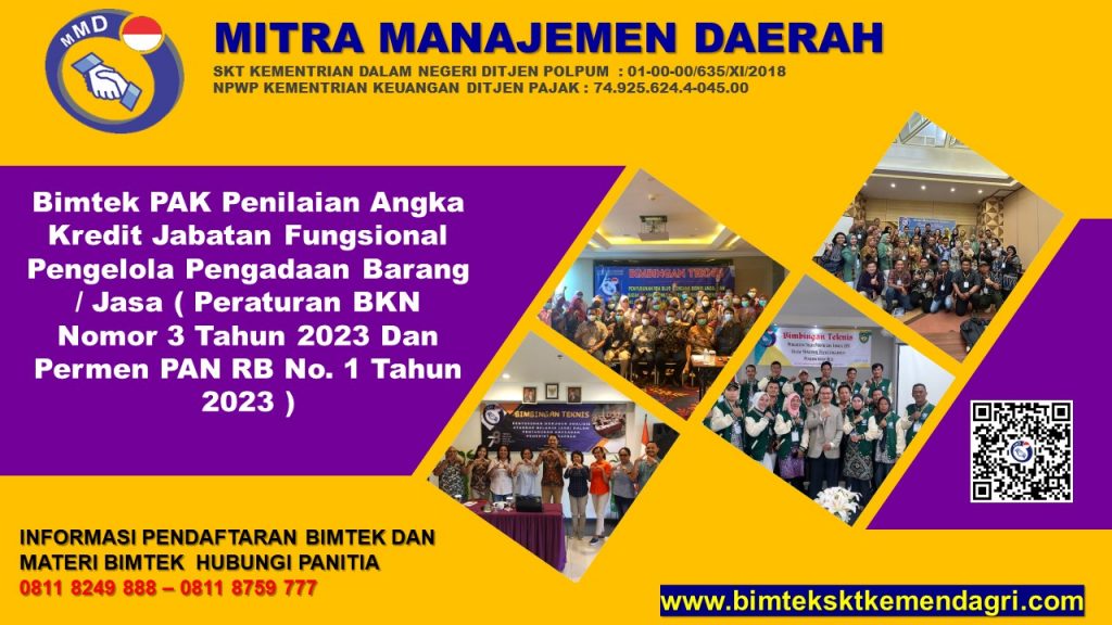 Bimtek PAK Penilaian Angka Kredit Jabatan Fungsional Pengelola Pengadaan Barang / Jasa ( Peraturan BKN Nomor 3 Tahun 2023 Dan Permen PAN RB No. 1 Tahun 2023 )